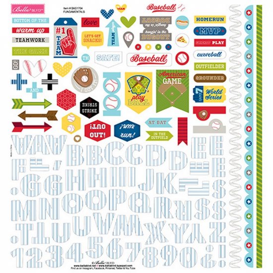 Bella Blvd - Baseball - 12\" x 12\" Fundamental Stickers