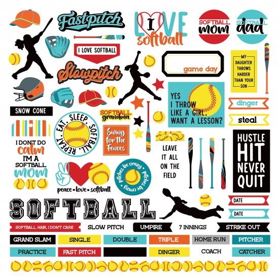 Photo Play Paper - MVP Softball 12\" x 12\" Element Stickers