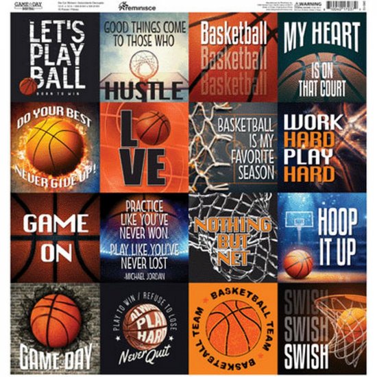 Reminisce - Game Day - Basketball 12x12 Square Sticker