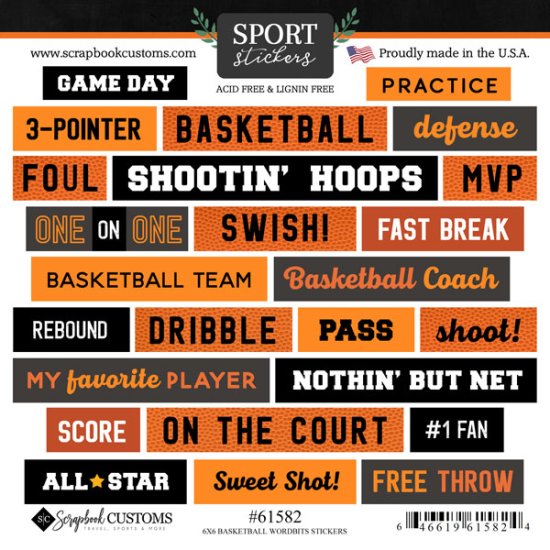Stamping Station - Basketball Wordbit Stickers