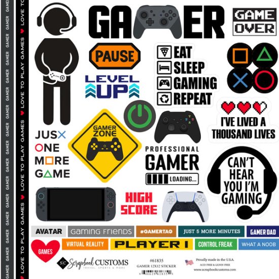 Stamping Station - Gamer 12x12 Stickers